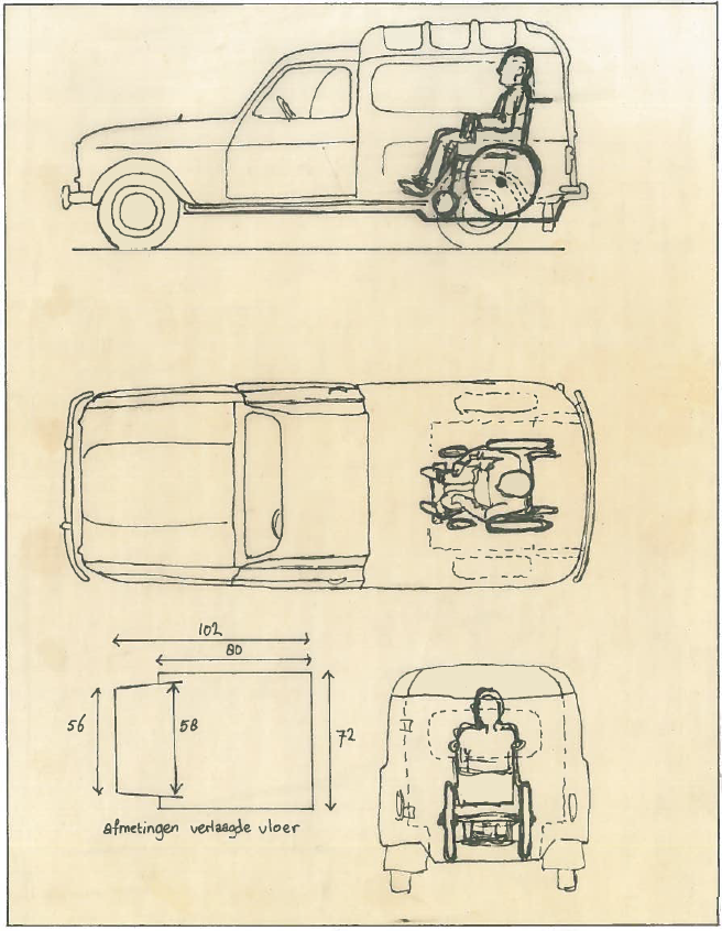 Le tout premier dessin technique d’un véhicule adapté à la mobilité réduite.